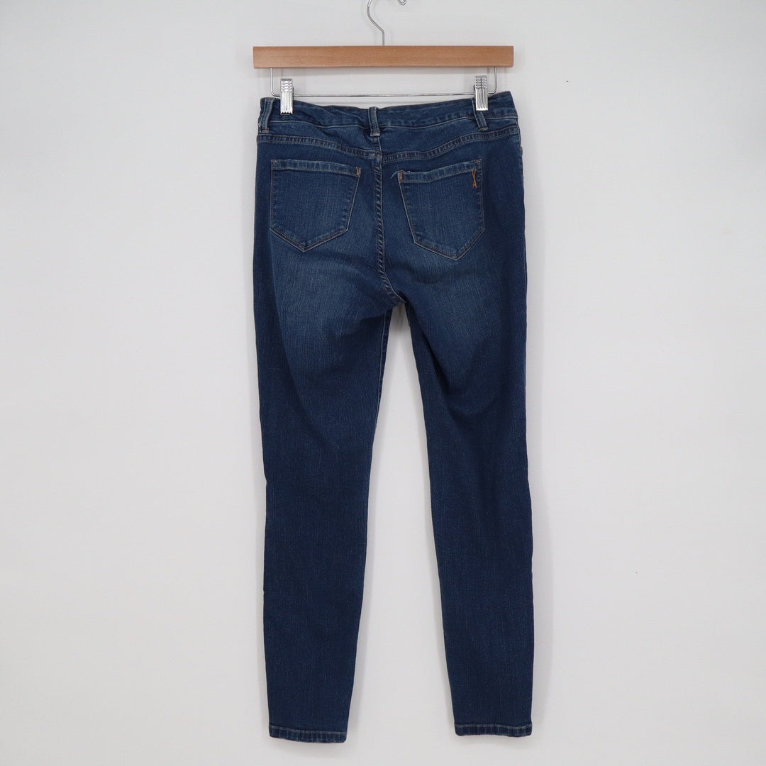 Petite Dark Wash Skinny Jeans Size 4P Stretch Denim Whiskered Indigo Slim Leg