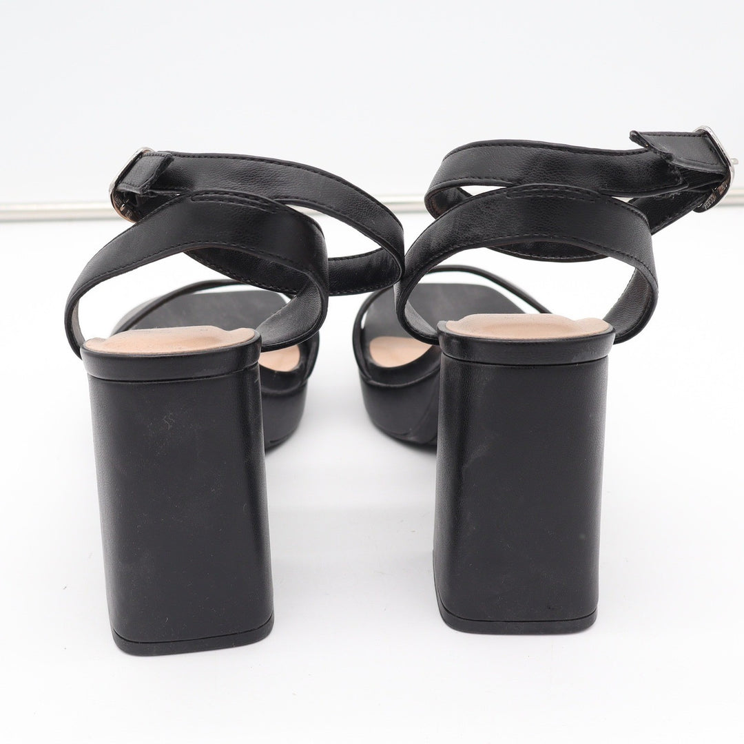 A New Day Black Platform Block Heel Sandals Square Toe Ankle Strap Womens Size 9