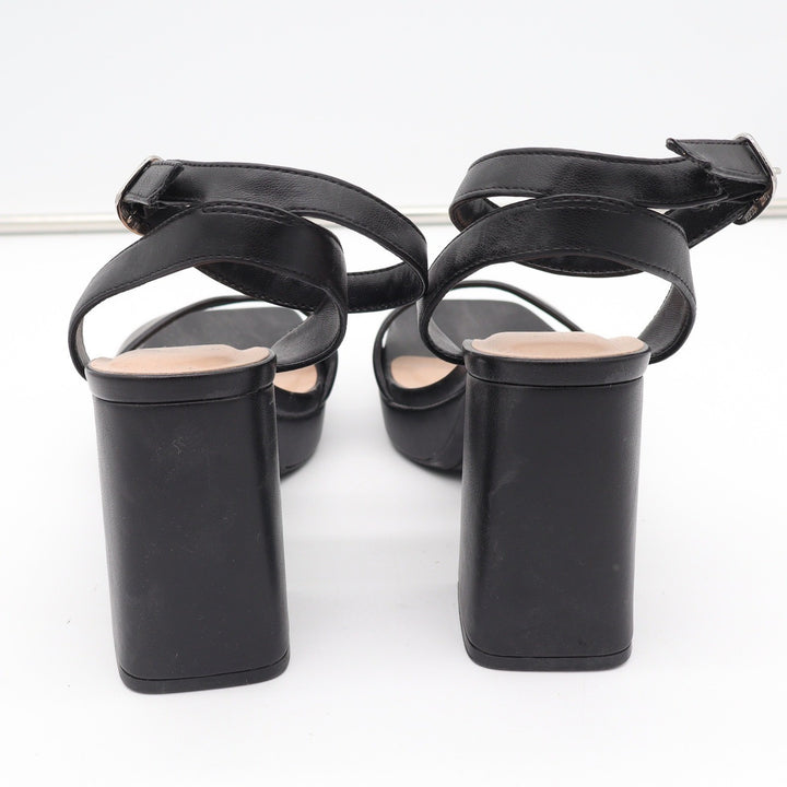 A New Day Black Platform Block Heel Sandals Square Toe Ankle Strap Womens Size 9