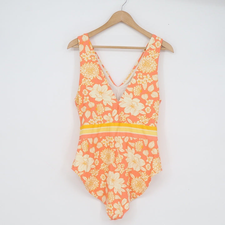 Matilda Jane Women's Floral One Piece Swimsuit Coral Orange Yellow L