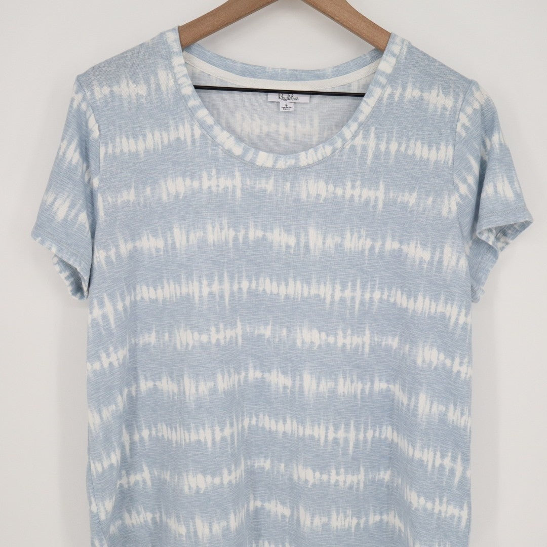 Roudelain 2-PC Pajamas Set Womens Large Blue White Striped Stretch High Low Hem