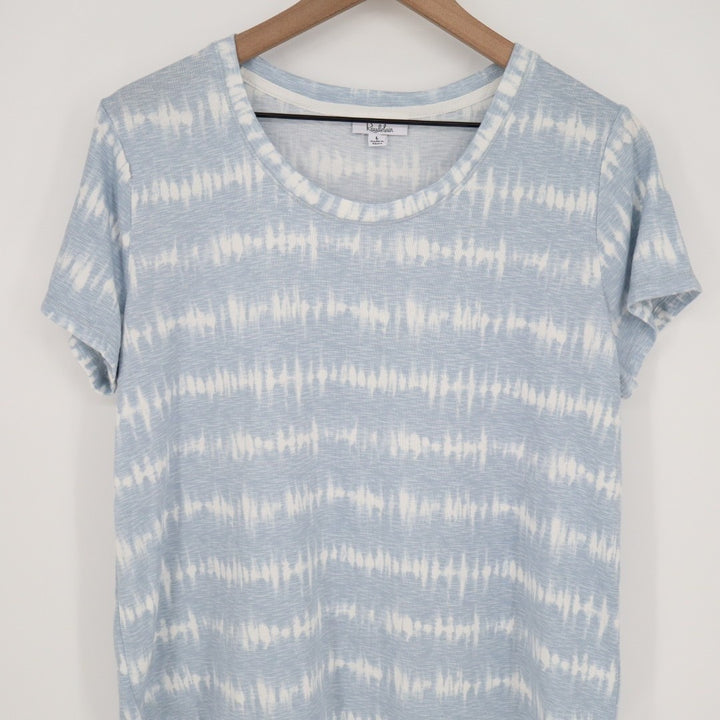 Roudelain 2-PC Pajamas Set Womens Large Blue White Striped Stretch High Low Hem