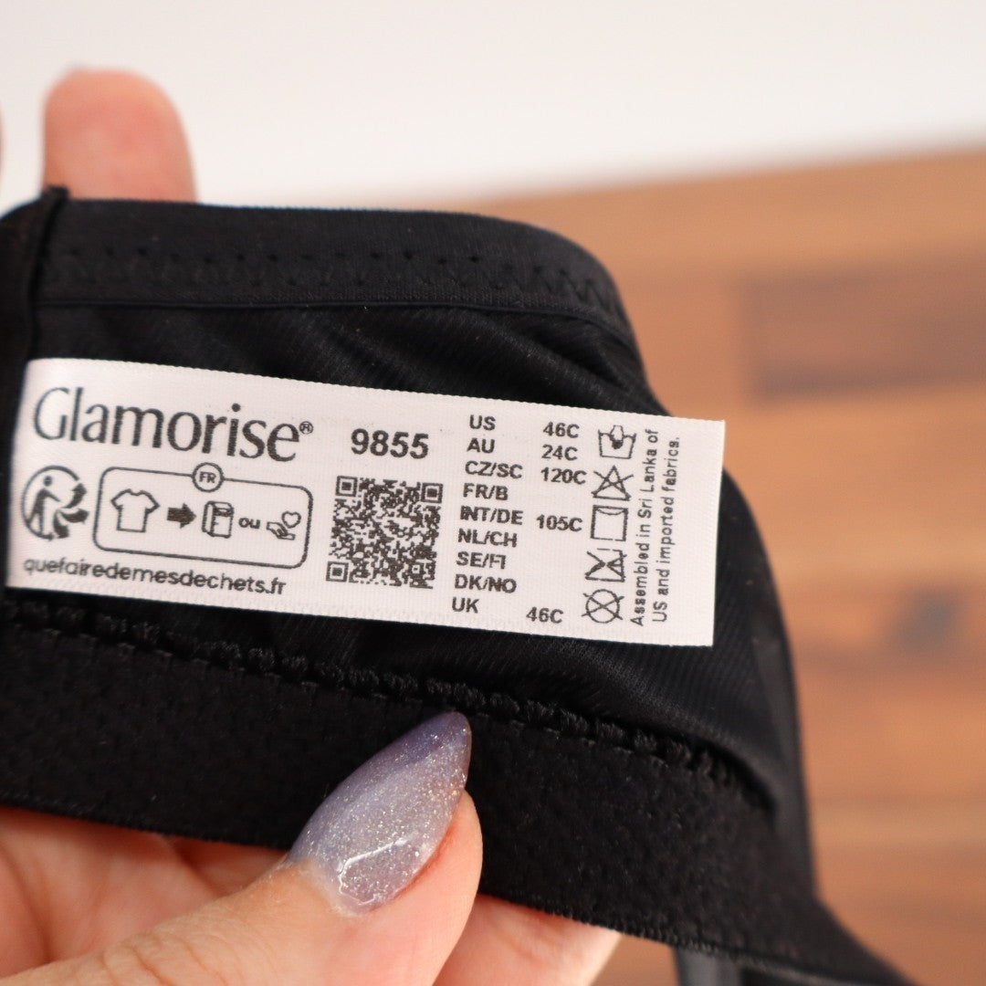Glamorise Lace Comfort Wonderwire Bra Womens 46C Black Stretch Cushioned Unlined