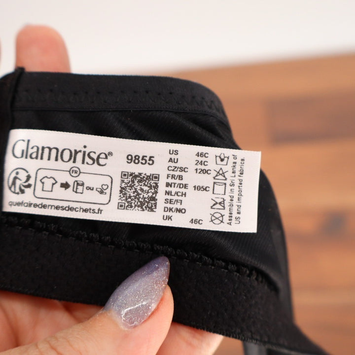 Glamorise Lace Comfort Wonderwire Bra Womens 46C Black Stretch Cushioned Unlined