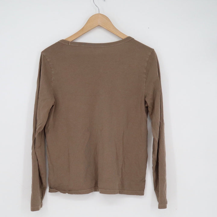 Old Navy Everywear Womens Medium Brown V-Neck Long Sleeve Cotton T-Shirt