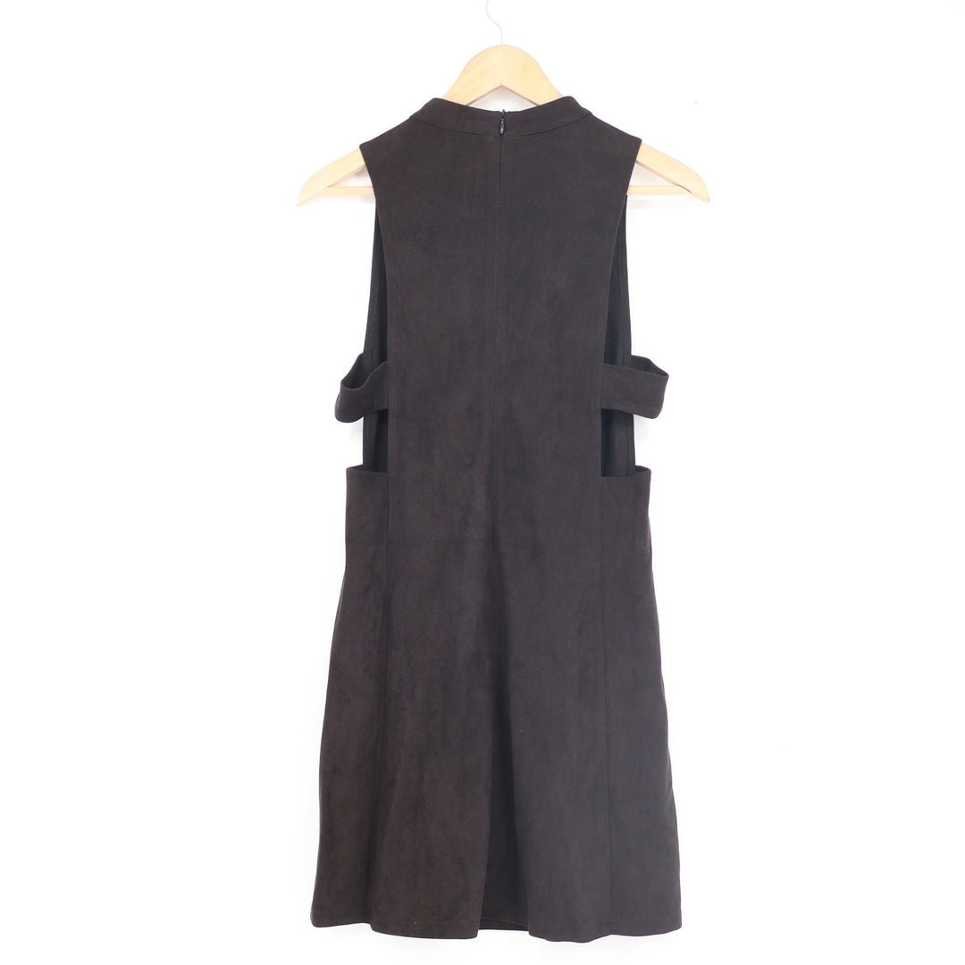 OnTwelfth Brown Faux Suede Mock Neck Side Cut-Out Shift Mini Dress Medium