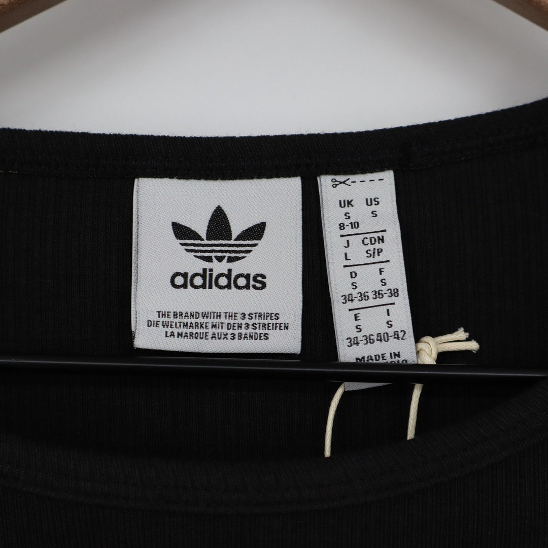Adidas Originals Womens ESS Crop LS Black Ribbed Long Sleeve Shirt Size S