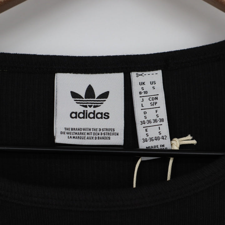 Adidas Originals Womens ESS Crop LS Black Ribbed Long Sleeve Shirt Size S