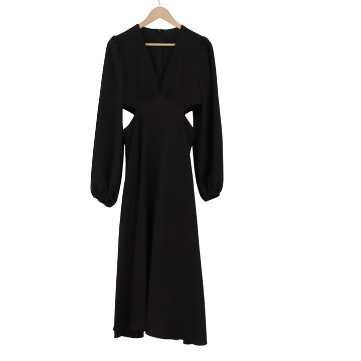 SHEIN Black V-Neck Cutout Bishop Sleeve Midi Dress Large