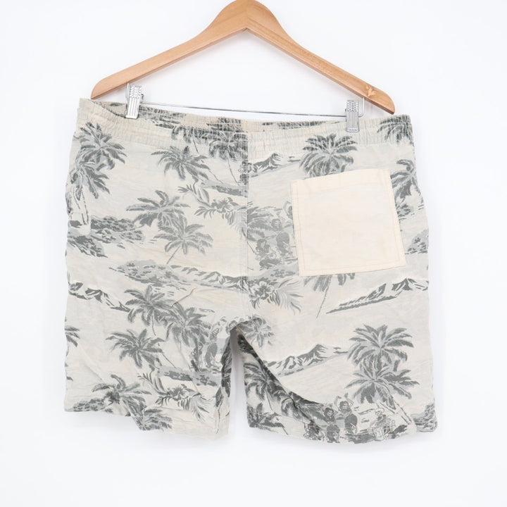 Quiksilver Swim Short Mens M White Tropical Print Cotton Elastic Waist Swimwear