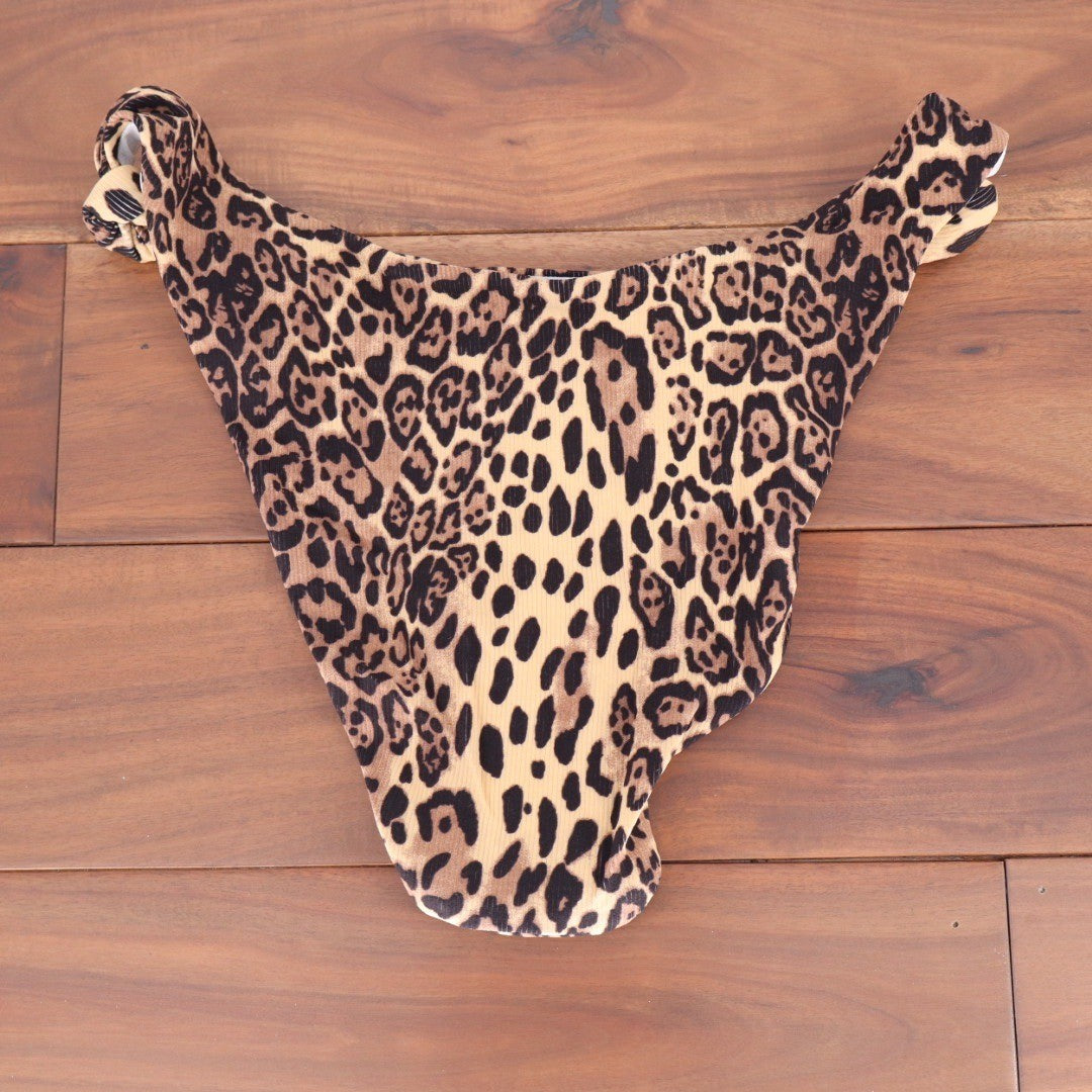 ASOS DESIGN Leopard Print Rib V Front High Leg Bikini Bottoms Size 12