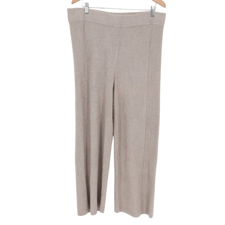 Barefoot Dreams Cozychic Lite Pants Womens XL Beige Knit Elastic Waist Wide Leg