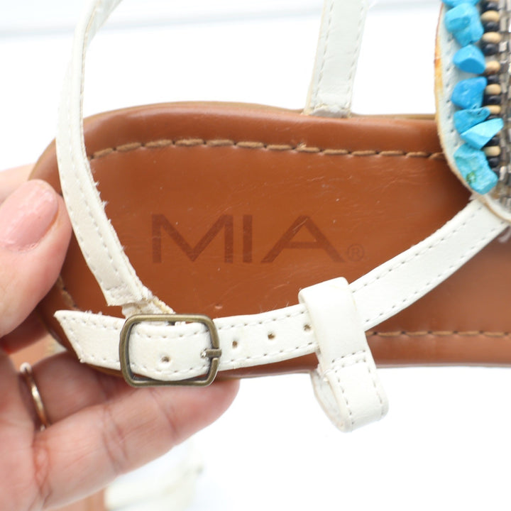 MIA Emma White Beaded Turquoise Boho Thong Slingback Sandals Womens Size 8