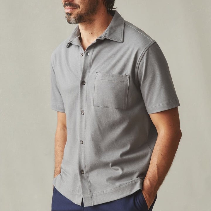 American Giant Mens Resort Shirt Short Sleeve Button Up Gray Size M Made in USA