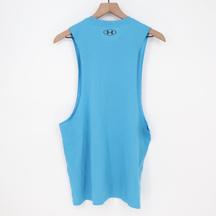 Under Armour Mens Left Chest Cut Off Tank Blue Loose Fit Gym Shirt M