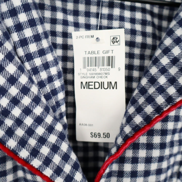 Charter Club Flannel 2-PC Pajamas Set Womens M Blue Gingham Check Lapel Collar