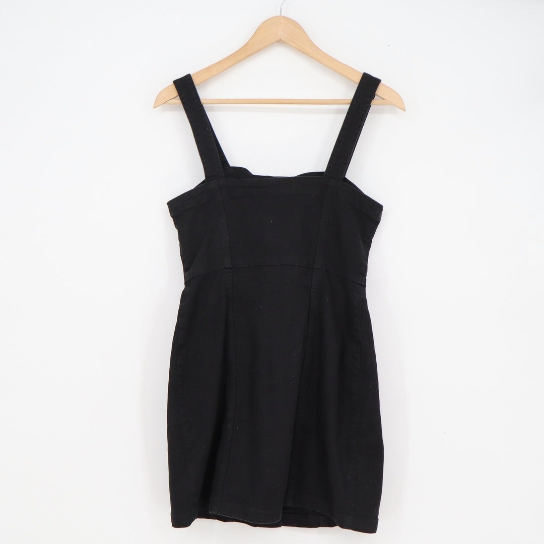 H&M Divided Black Denim Button Front Pinafore Mini Dress Small
