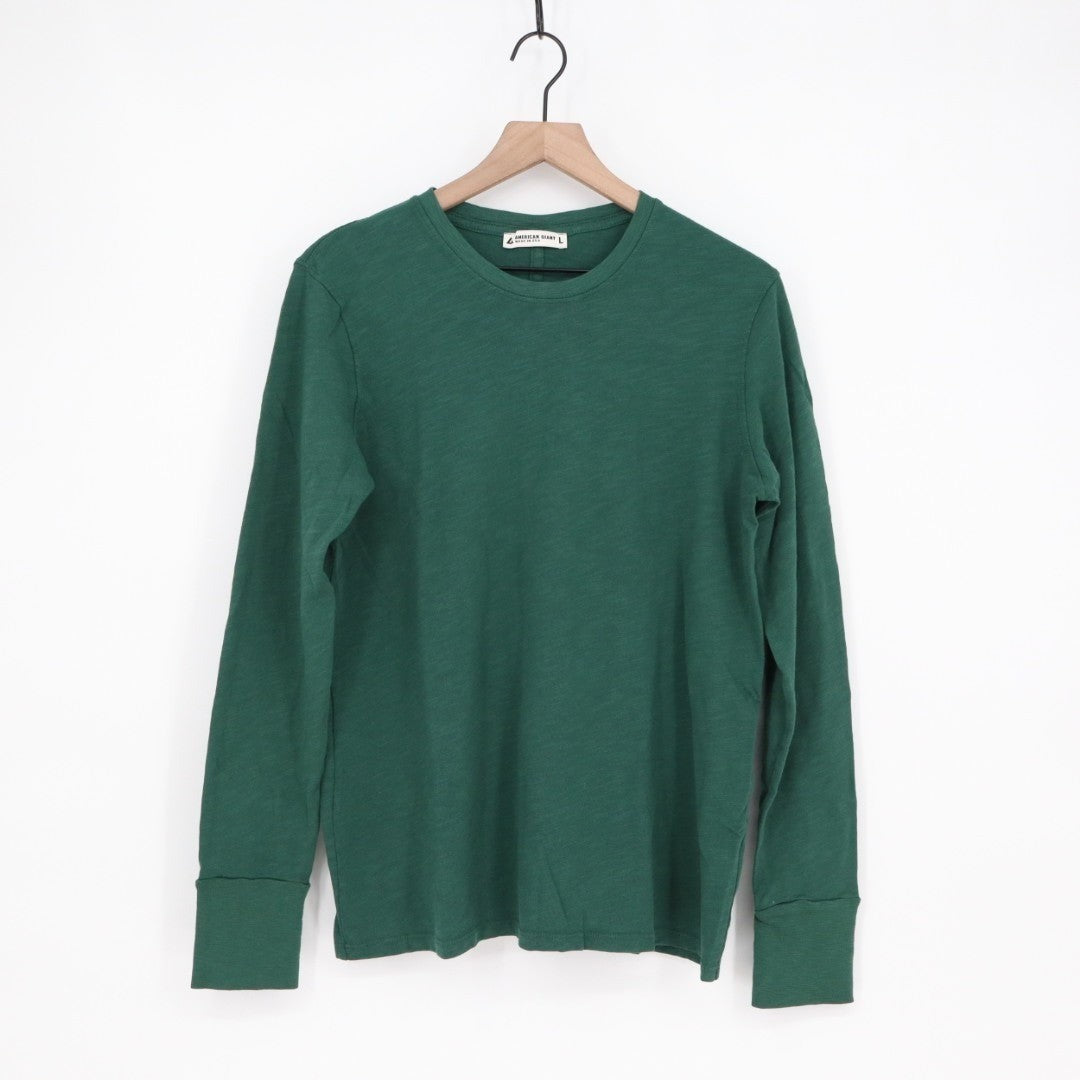 American Giant Premium Slub T-Shirt Womens L Green Cotton Crew Neck Long Sleeve