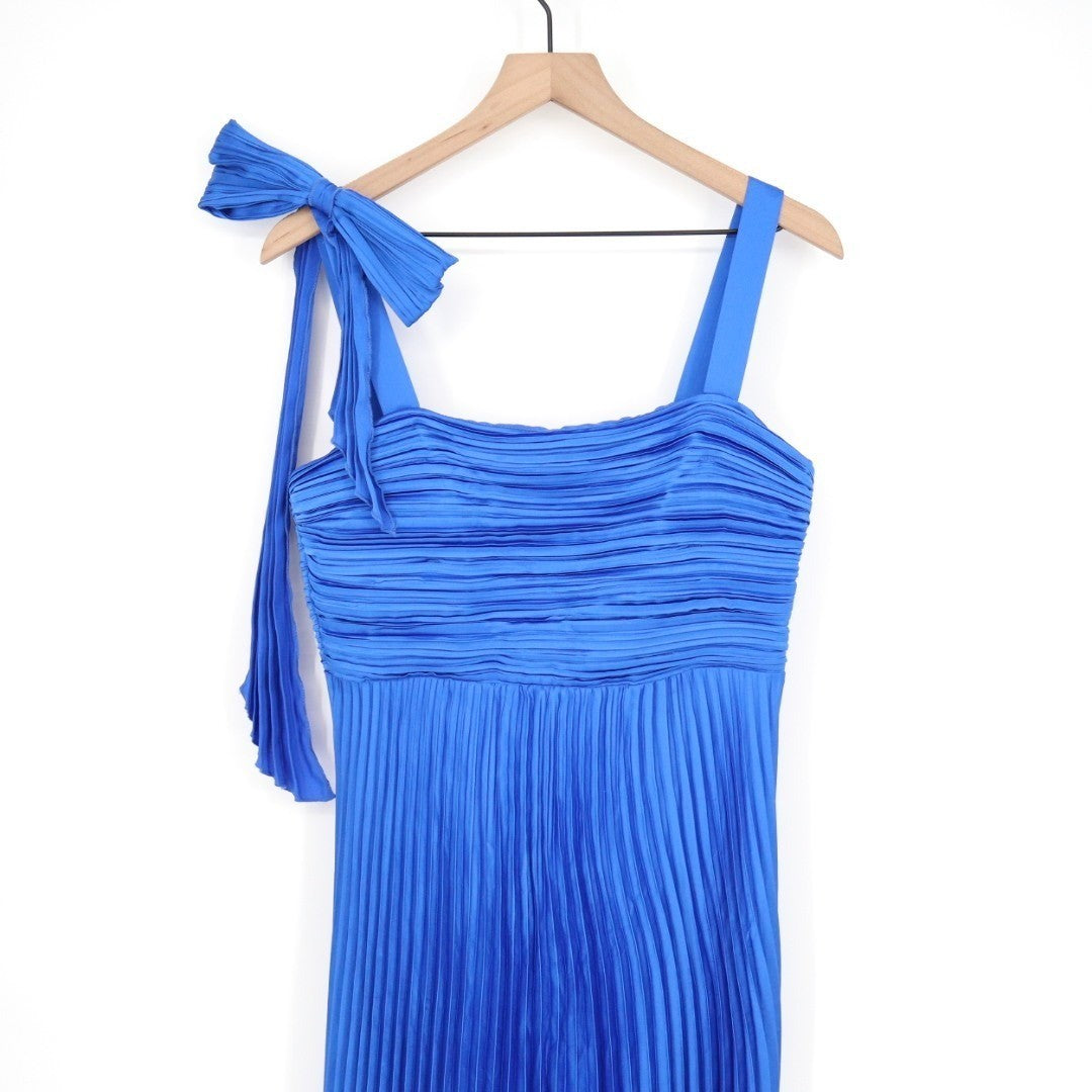 Lulus Gorgeous Purpose Maxi Dress Womens Large Royal Blue Pleated Sleeveless Bow