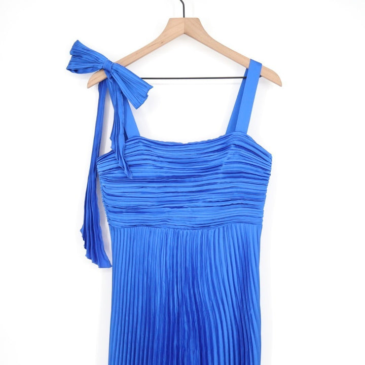 Lulus Gorgeous Purpose Maxi Dress Womens Large Royal Blue Pleated Sleeveless Bow