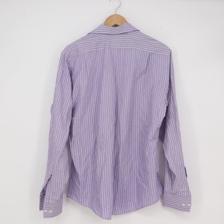 Van Heusen Mens Fitted Dress Shirt Purple White Stripe Wrinkle Free 15.5 34/35 M
