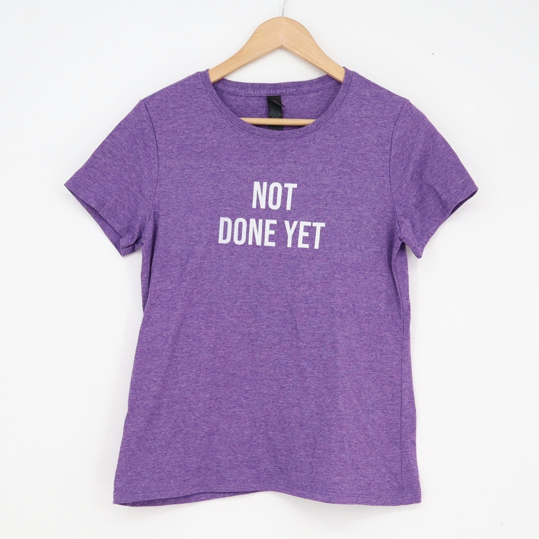Gildan Softstyle Womens Small Purple Not Done Yet Graphic Tee Short Sleeve Shirt