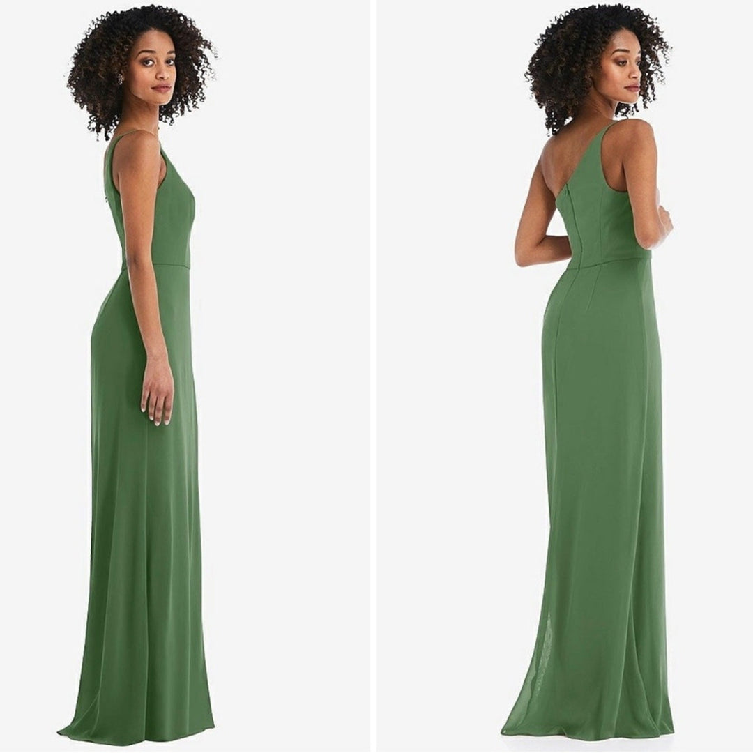After Six Skinny One-Shoulder Trumpet Gown With Front Slit Size 16