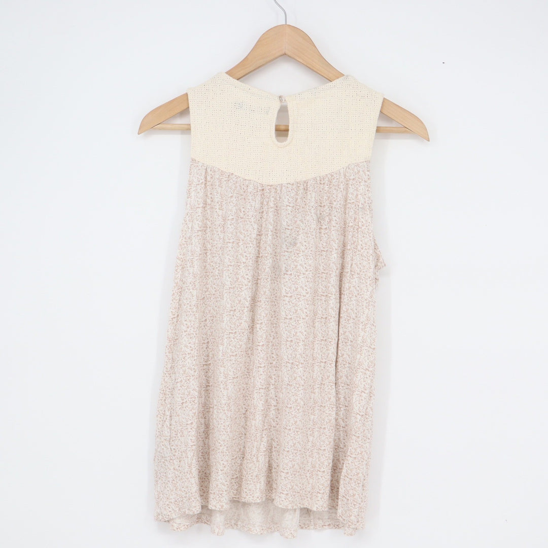 Max Jeans Womens Medium Beige Crochet Yoke Sleeveless Tank Top Keyhole Back