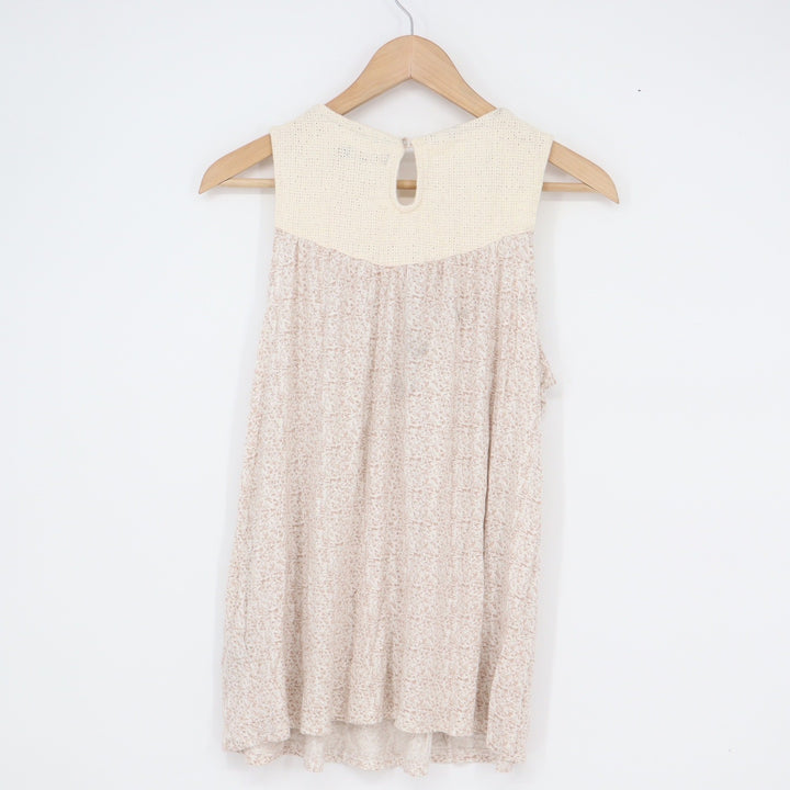 Max Jeans Womens Medium Beige Crochet Yoke Sleeveless Tank Top Keyhole Back