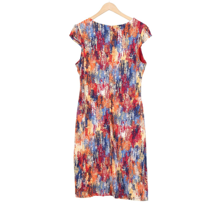 Trinhuology Womens Abstract Print Cutout Gold Bar Sheath Dress Red Multi 12