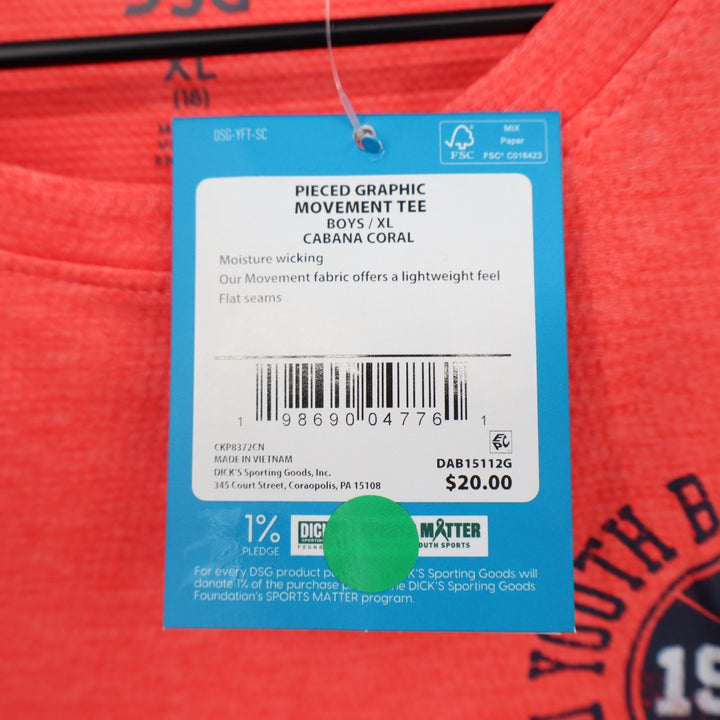 DSG Boys XL Pieced Graphic Movement Tee Cabana Coral Navy Basketball 1989 NWT