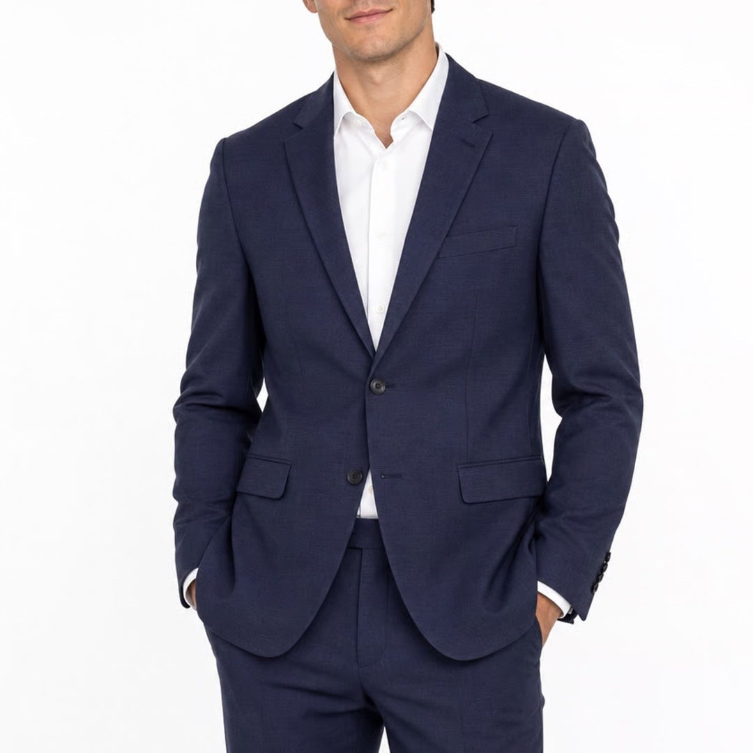 Awearness Kenneth Cole Mens Navy Blue Textured Two Button Blazer Suit Jacket