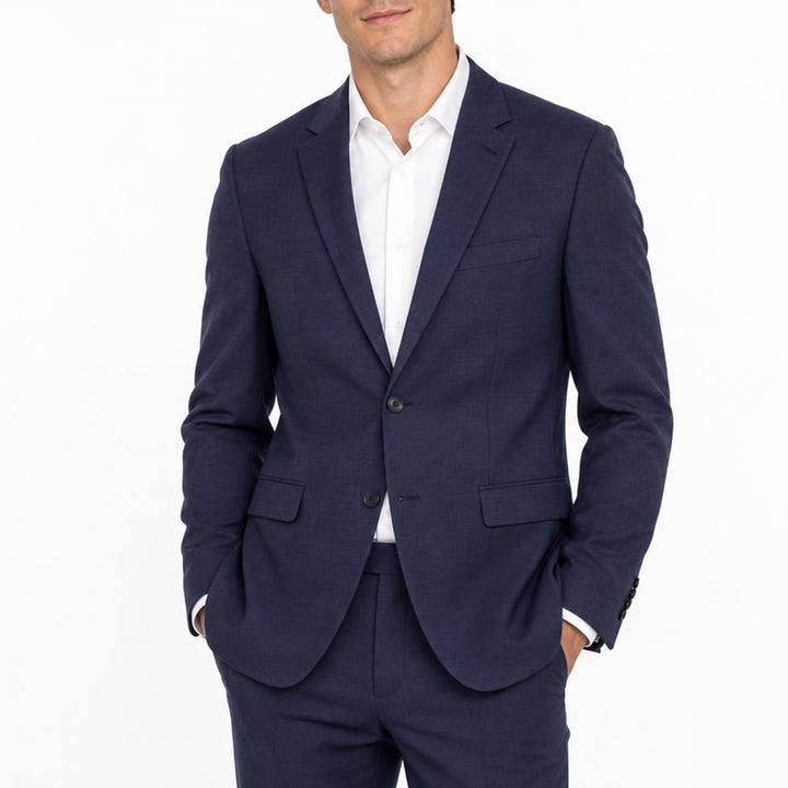 Awearness Kenneth Cole Mens Navy Blue Textured Two Button Blazer Suit Jacket