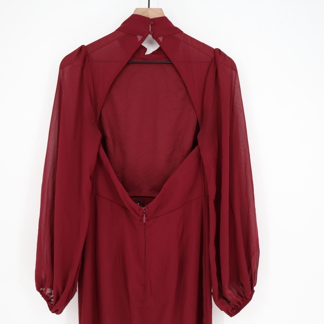 Lulus Graceful Entrance Maxi Dress Womens Medium Maroon Backless Long Sleeve