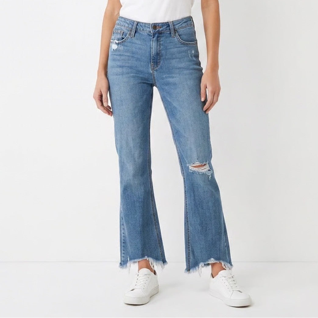 Just Black Denim Womens Size 27 Medium Wash Distressed Raw Hem Cropped Jeans