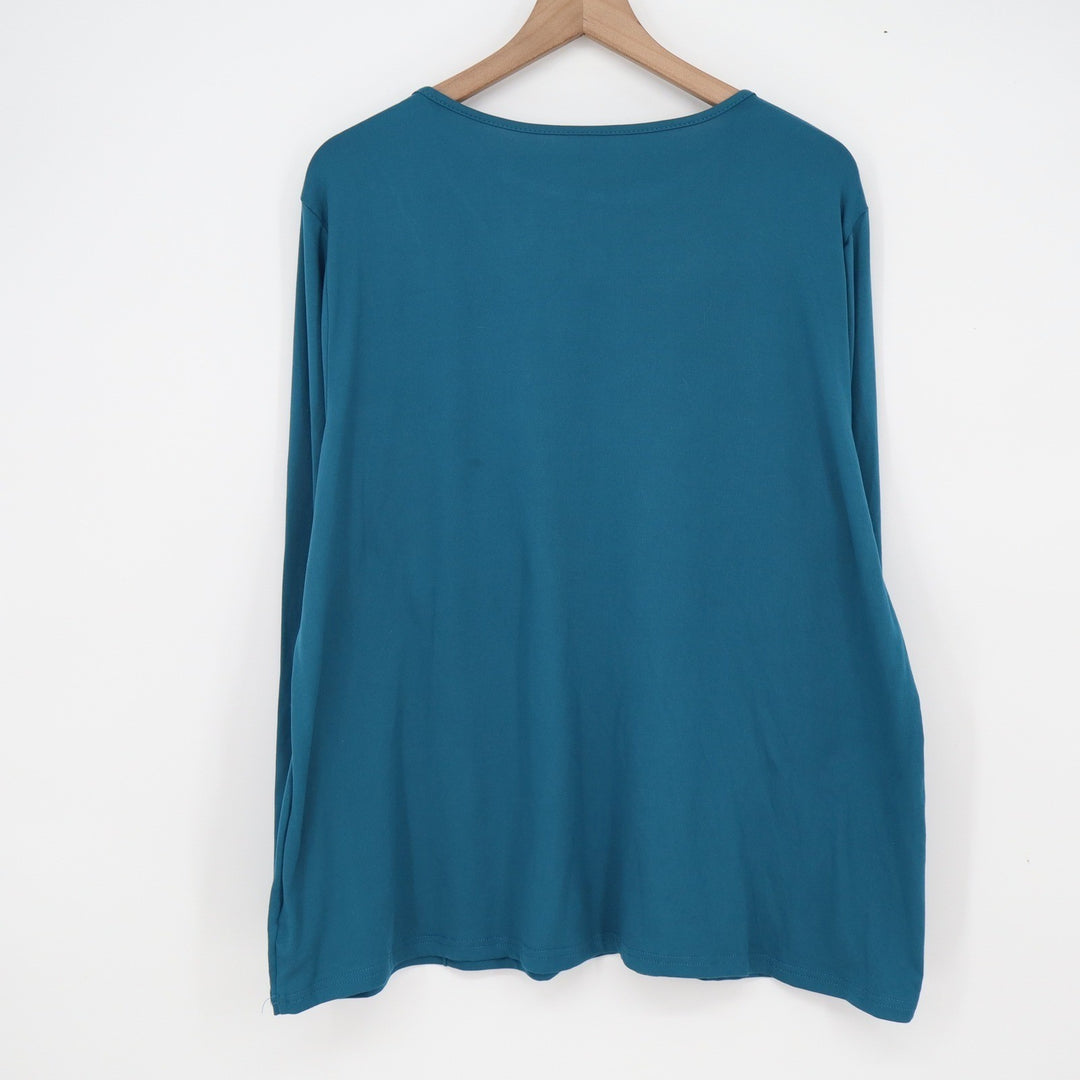 Shein Curve Teal Blue Diagonal Seam Long Sleeve Top Plus Size 3XL Crew Neck