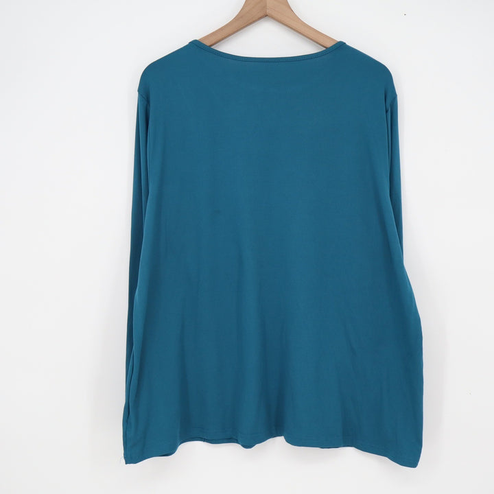 Shein Curve Teal Blue Diagonal Seam Long Sleeve Top Plus Size 3XL Crew Neck