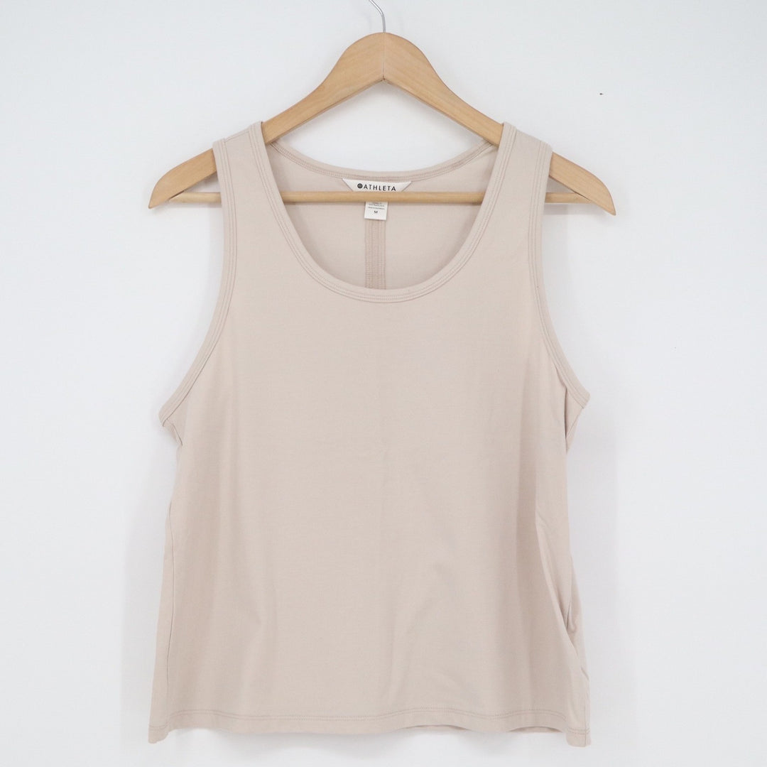 Athleta Womens Beige Supima Cotton Spandex Scoop Neck Tank Top Size M