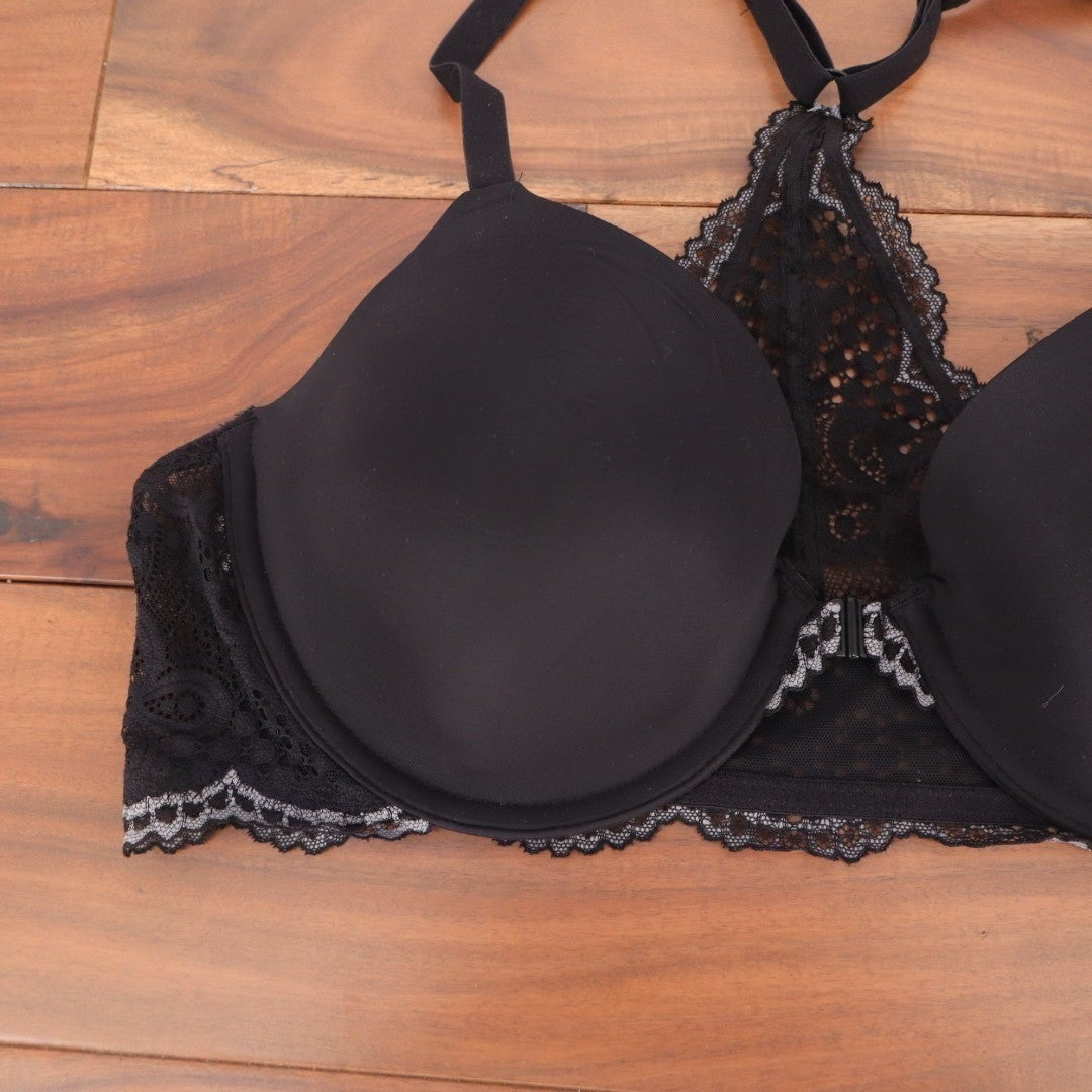 Maidenform One Fab Fit T-Shirt Bra Womens 38B Black Stretch Underwire Lace Trim