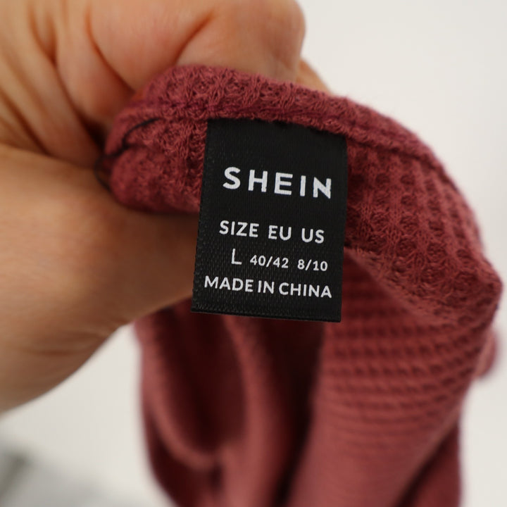 Shein Inawly Cropped Thermal Tank Top Womens L Burgundy Waffle Knit Notch Neck