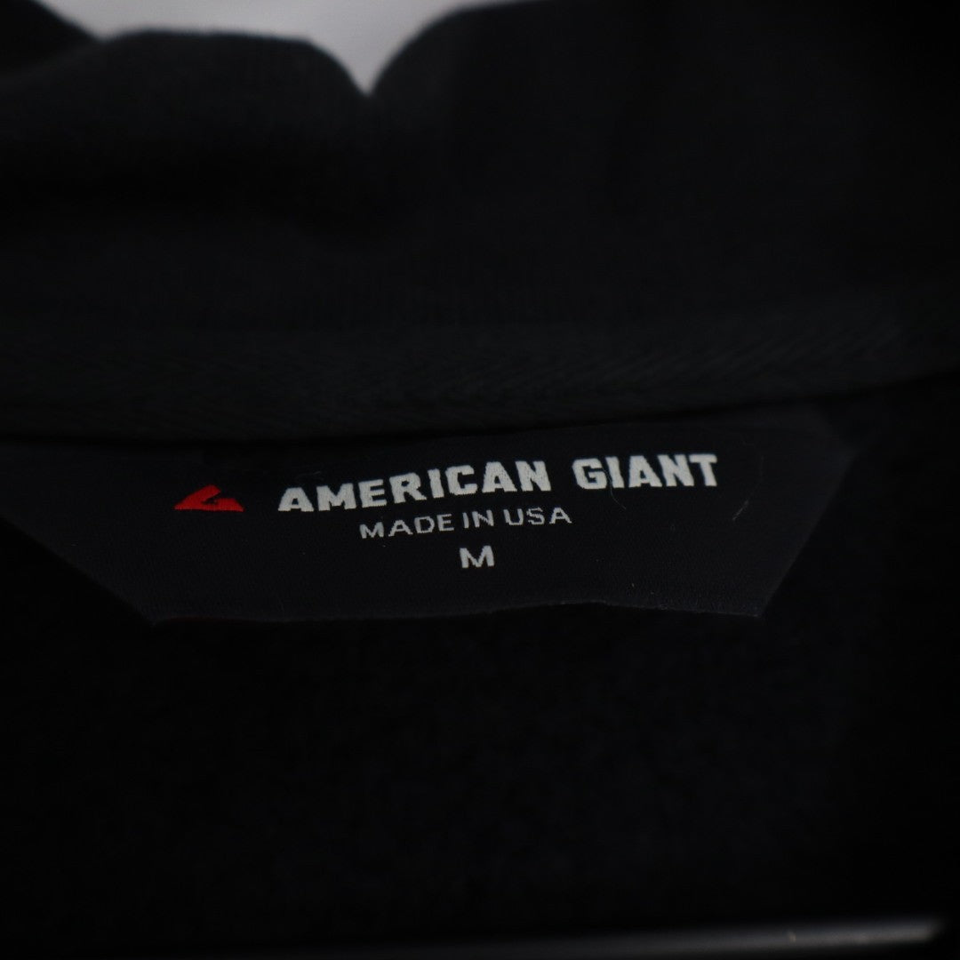 American Giant Bomber Jacket Mens Medium Black Full Zip Cotton Kangaroo Pocket