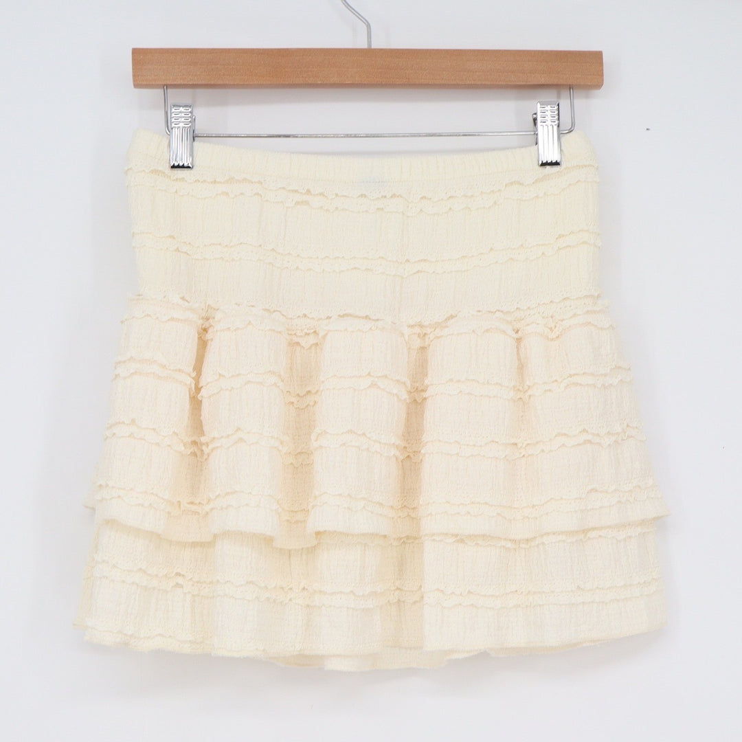 SHEIN Cream Ruffle Lace Tiered Mini Skirt and Cami Top Two Piece Set Size M