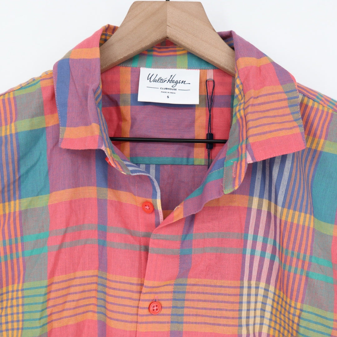 Walter Hagen Clubhouse Mens Small Madras Multi Plaid Cotton SS Button Down Shirt