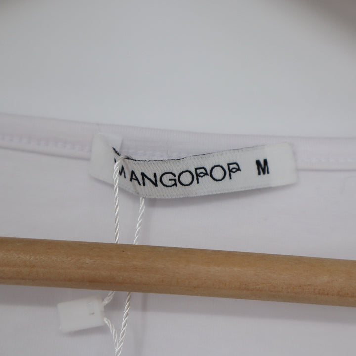 Mangopop White Square Neck Long Sleeve Bodysuit Medium