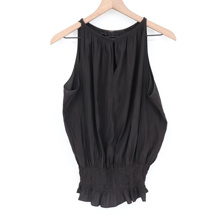 Catherine Malandrino Womens Black Smocked Waist Ruffle Hem Sleeveless Blouse L