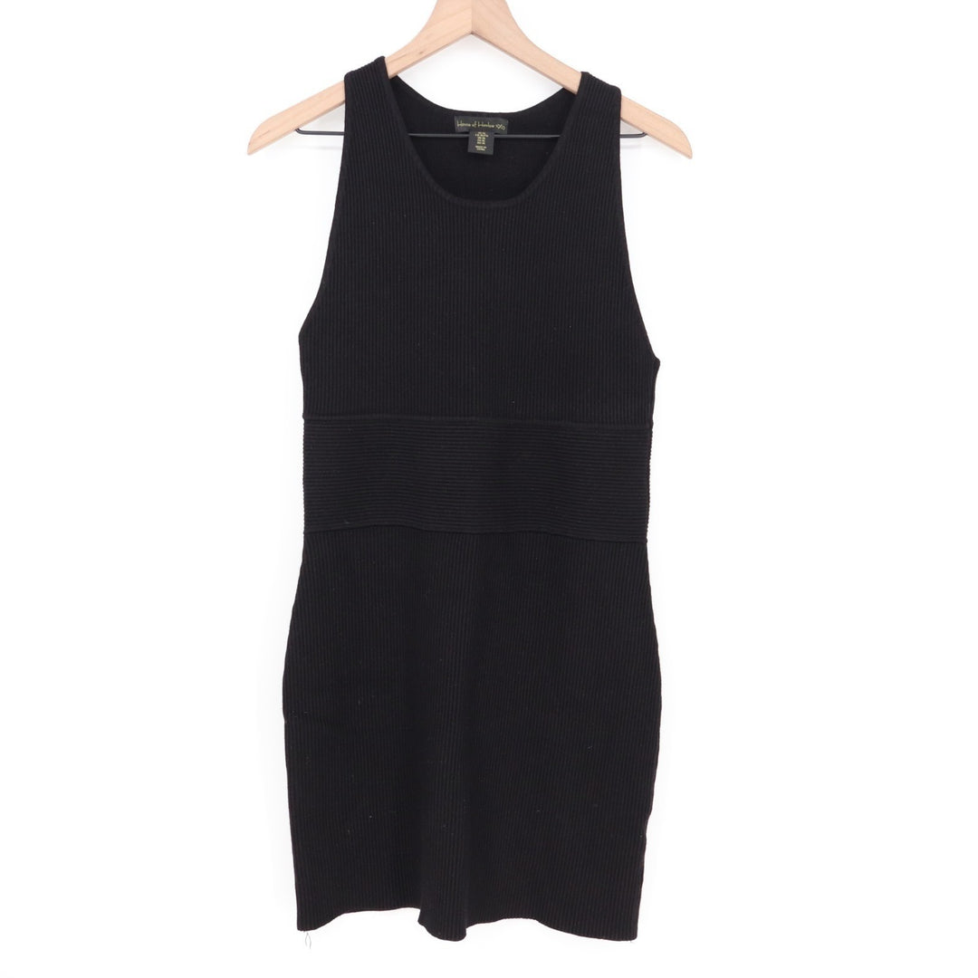 House Of Harlow 1960 Rib Mini Dress Womens XL Black Stretch Round Neck Pullover