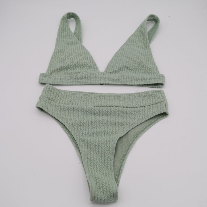 2 Piece Bikini Set Womens Small Sage Green Stretch Textured Swimsuit Beachwear