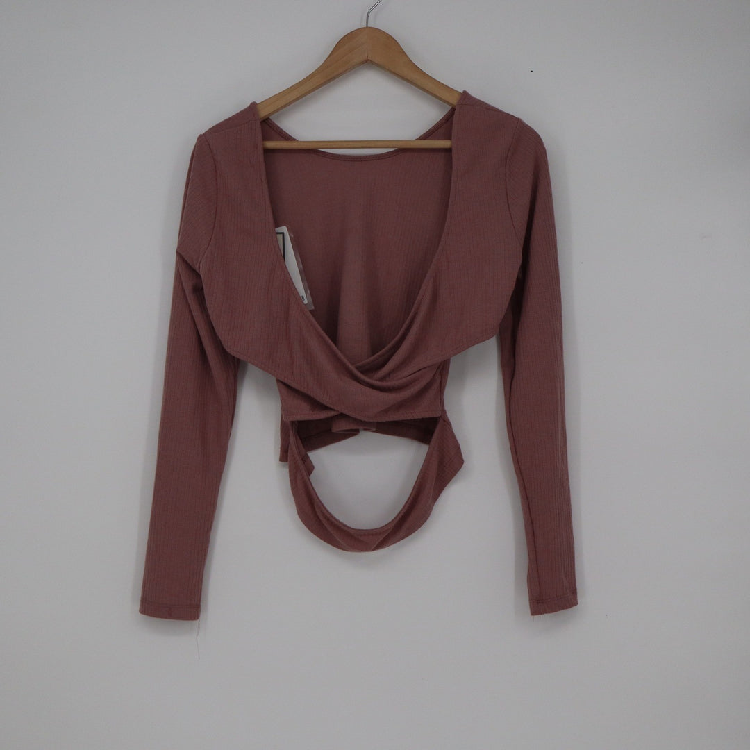 The Roadster Life Co Twilight Mauve Ribbed Open Back Twist Top Medium