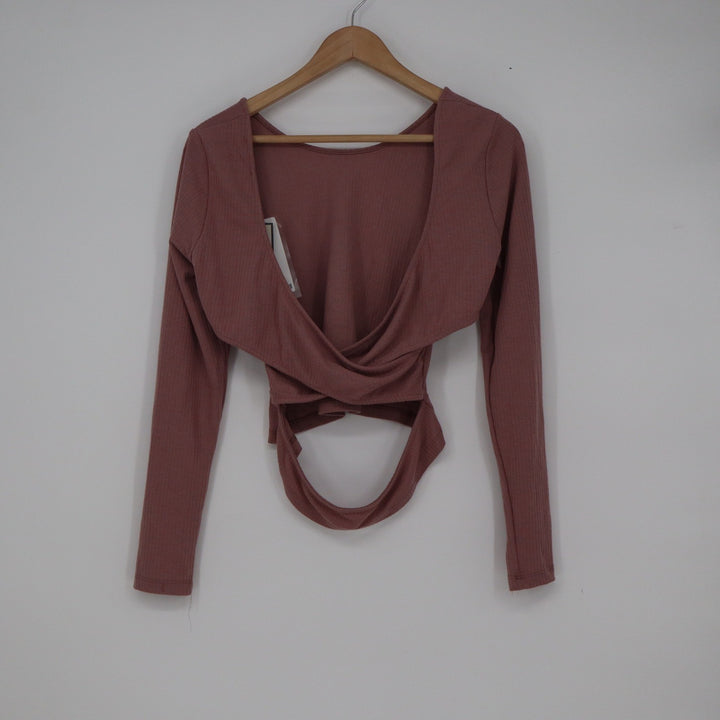 The Roadster Life Co Twilight Mauve Ribbed Open Back Twist Top Medium