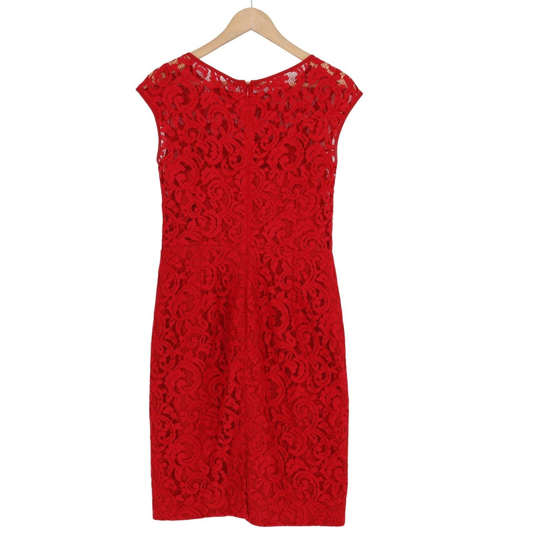 Banana Republic Red Floral Lace Cap Sleeve Sheath Dress Size 2 Boat Neck